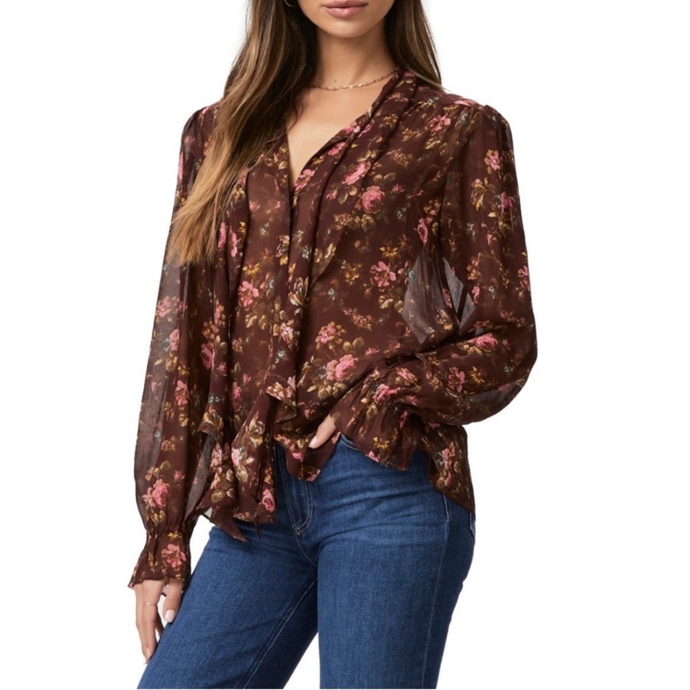 PAIGE Clemency Floral Silk Top in Rosewood Multi Size S